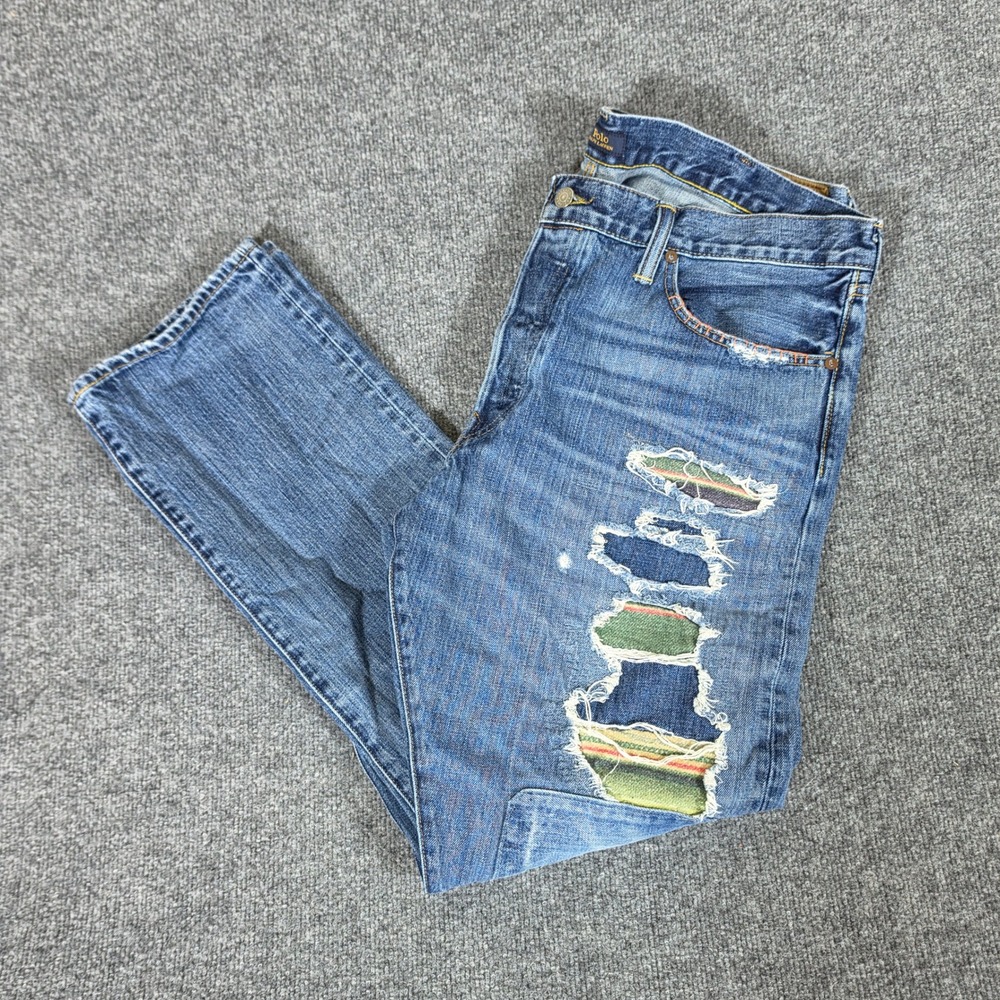 Polo Ralph Lauren Varick Slim Straight Distressed Patch Jean Tag 38x32 Act 38x31